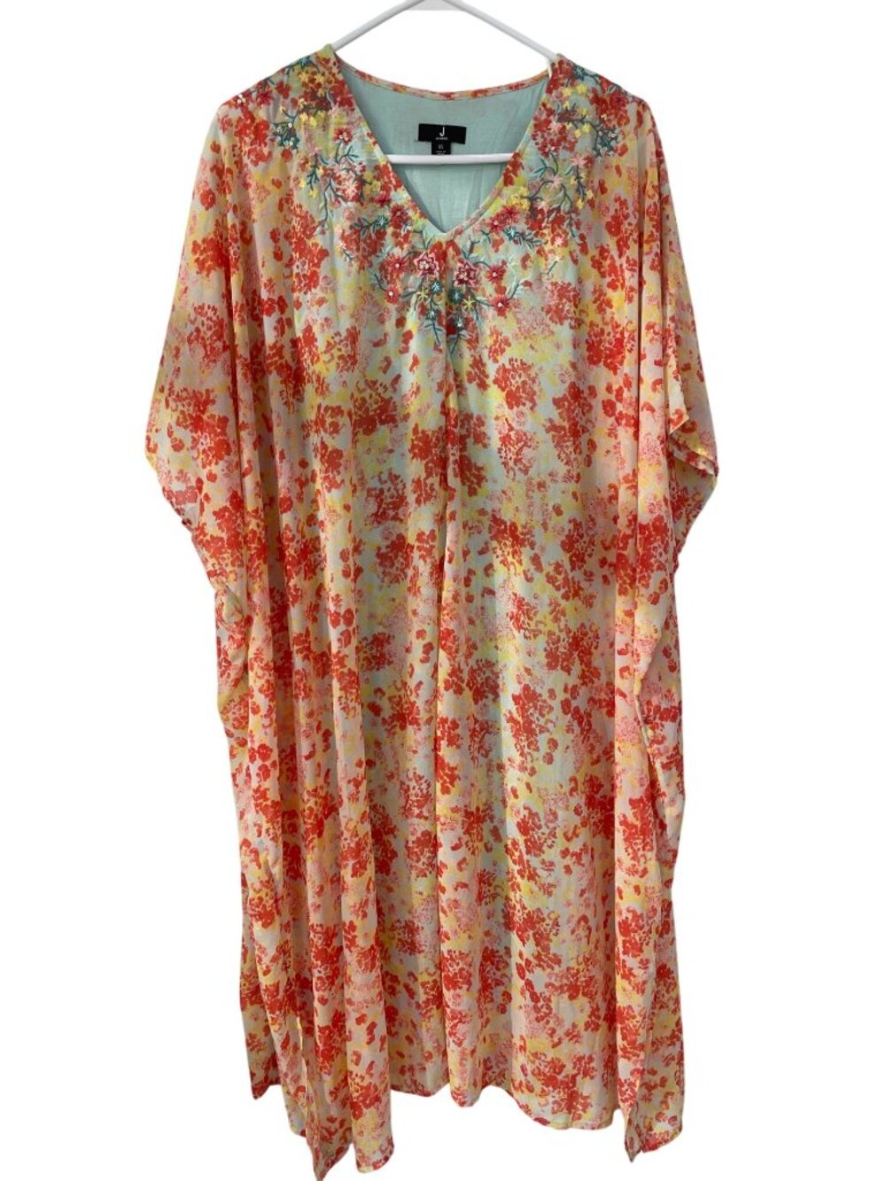J Jason Wu Caftan Dress XS Embroidered Sequin Floral Multicolor Bohemian Chic